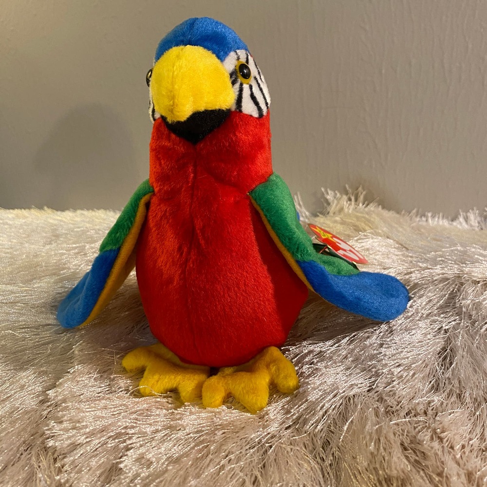 RARE Jabber the Parrot Ty Beanie Baby w/ GRAMMATICAL ERROR! Excellent Condition!